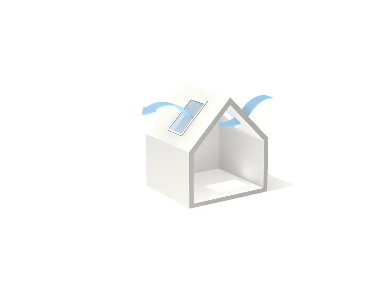 Modellarische Abbildung eines Hauses mit zwei gegenüberliegenden Dachfenstern zum Querlüften| VELUX Magazin