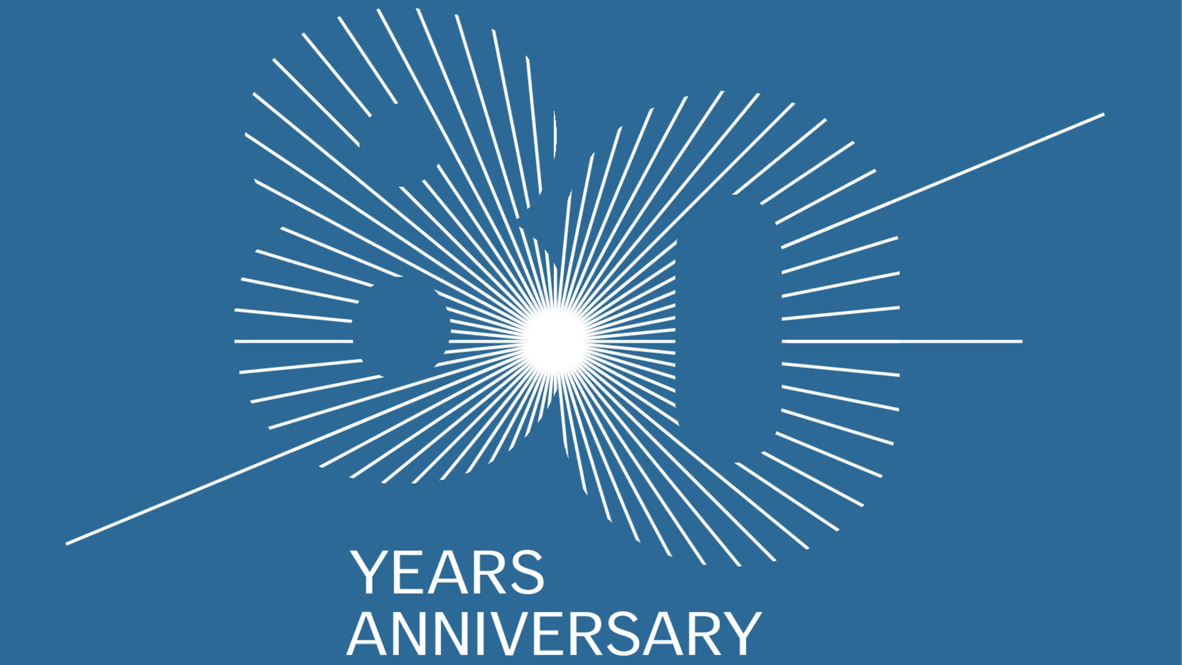 Graphic design celebrating 60th anniversary with radiant lines and blue background.