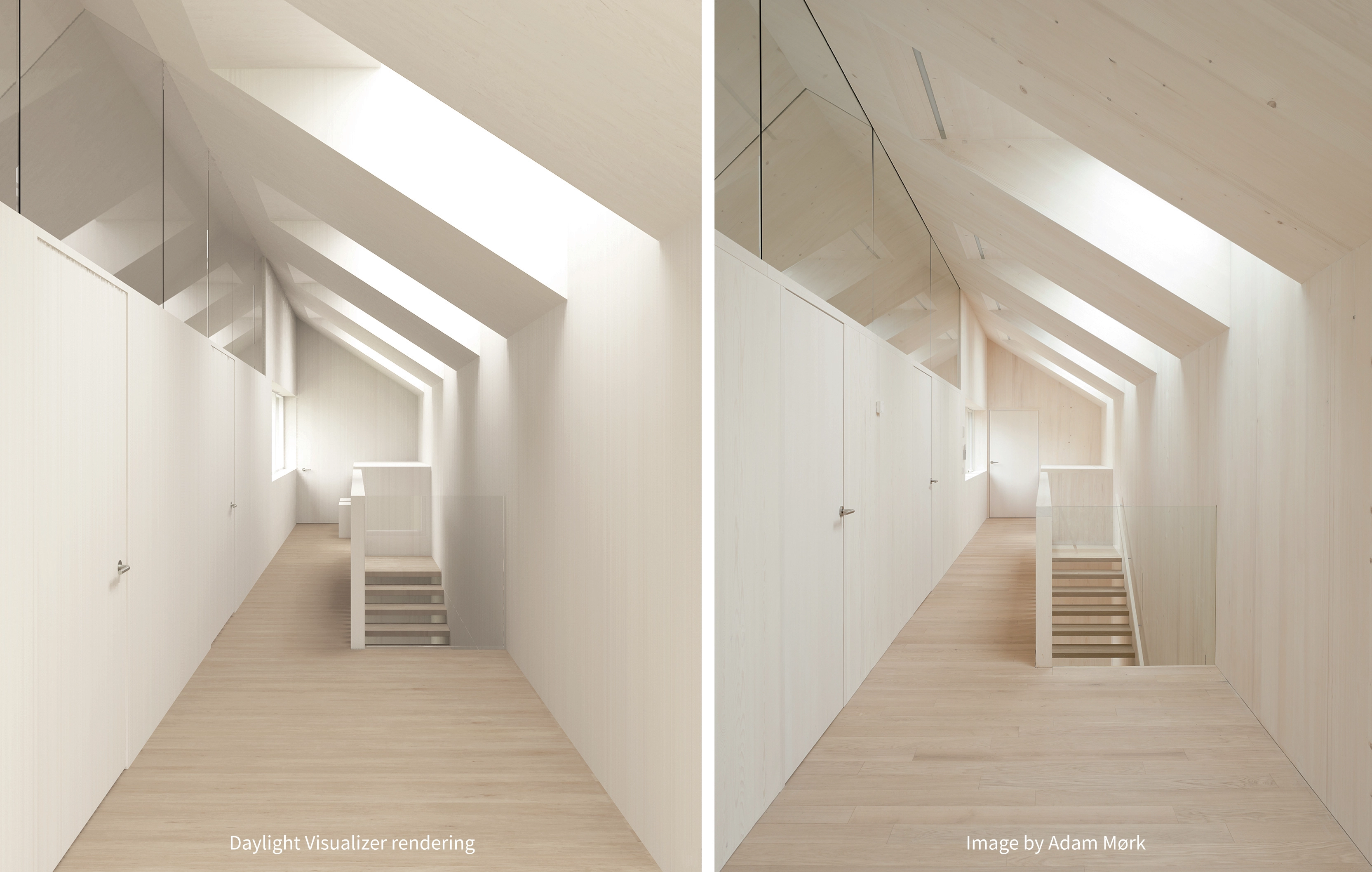 VELUX çatı pencerelerine sahip aydınlık koridor
