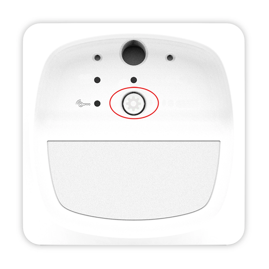Close-up of white device with circular button highlighted.