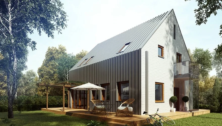Střešní okna VELUX přispívají k nadčasové kráse rodinného domu.