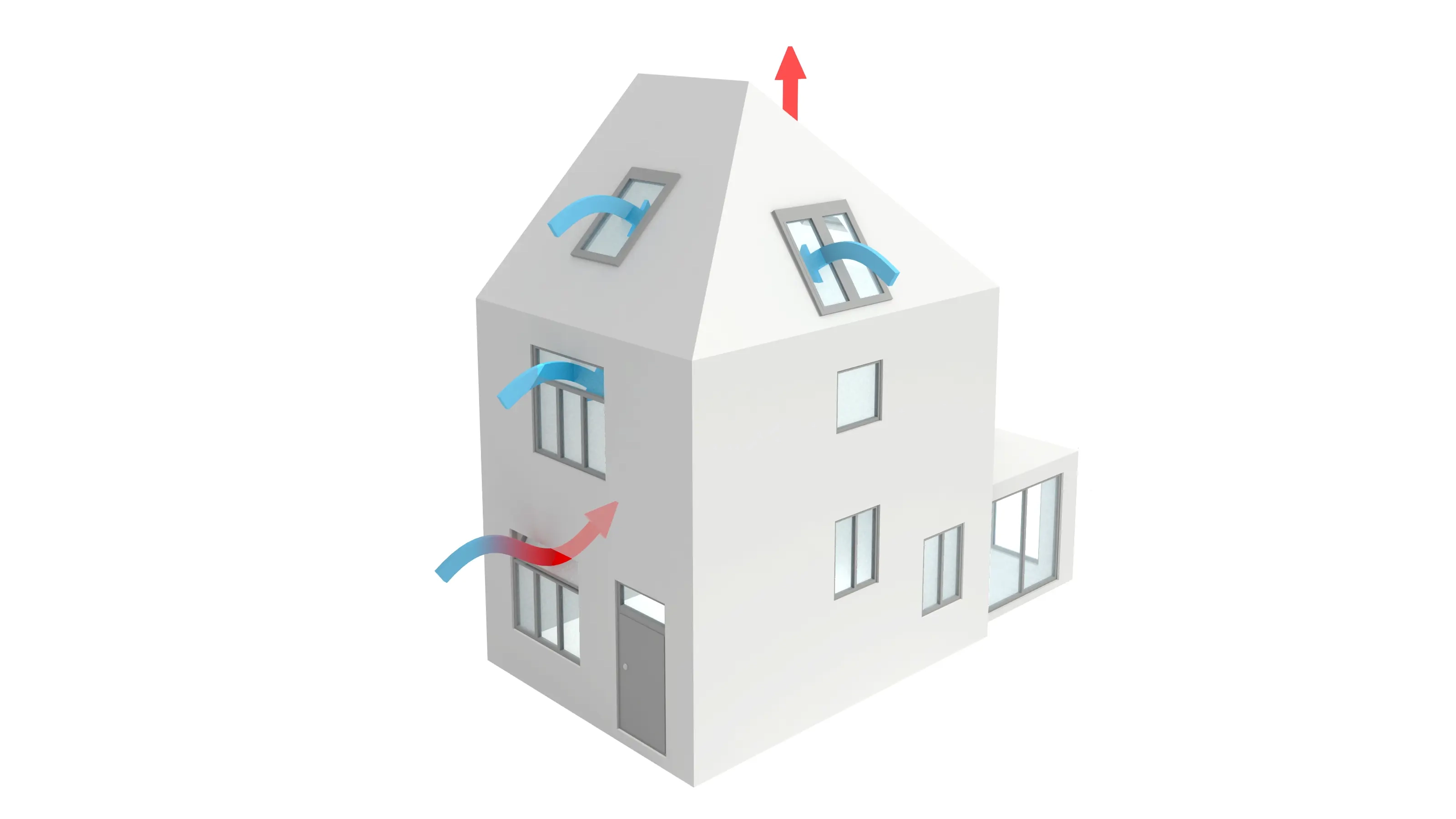 Modern house with VELUX roof windows and airflow design.