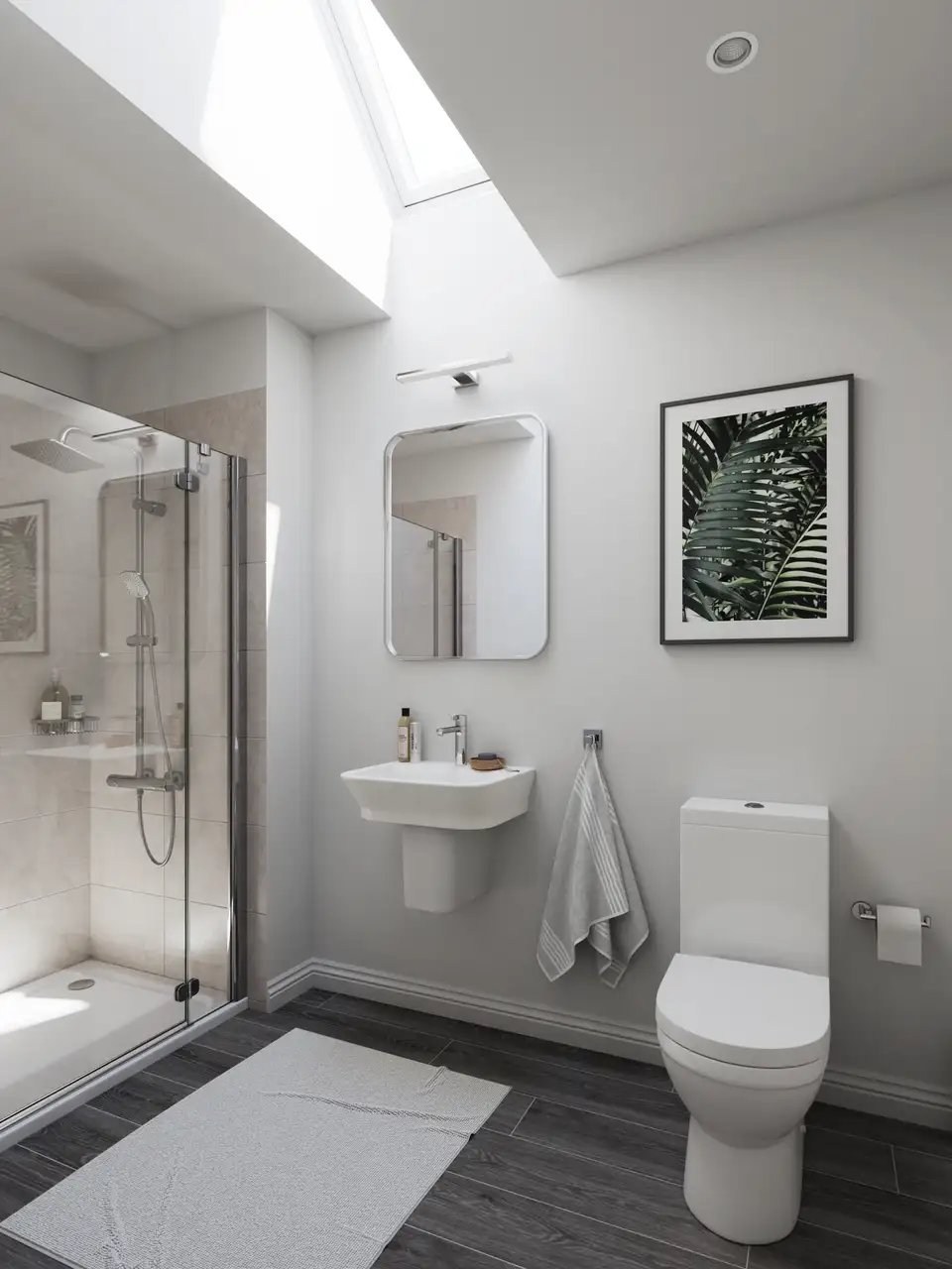 After a renovation that adds roof windows, this bathroom is full of natural light 