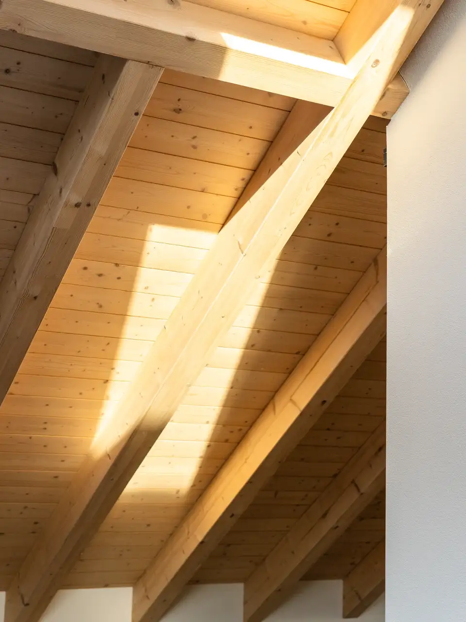 Falda di tetto in legno chiaro con finestra per tetti VELUX