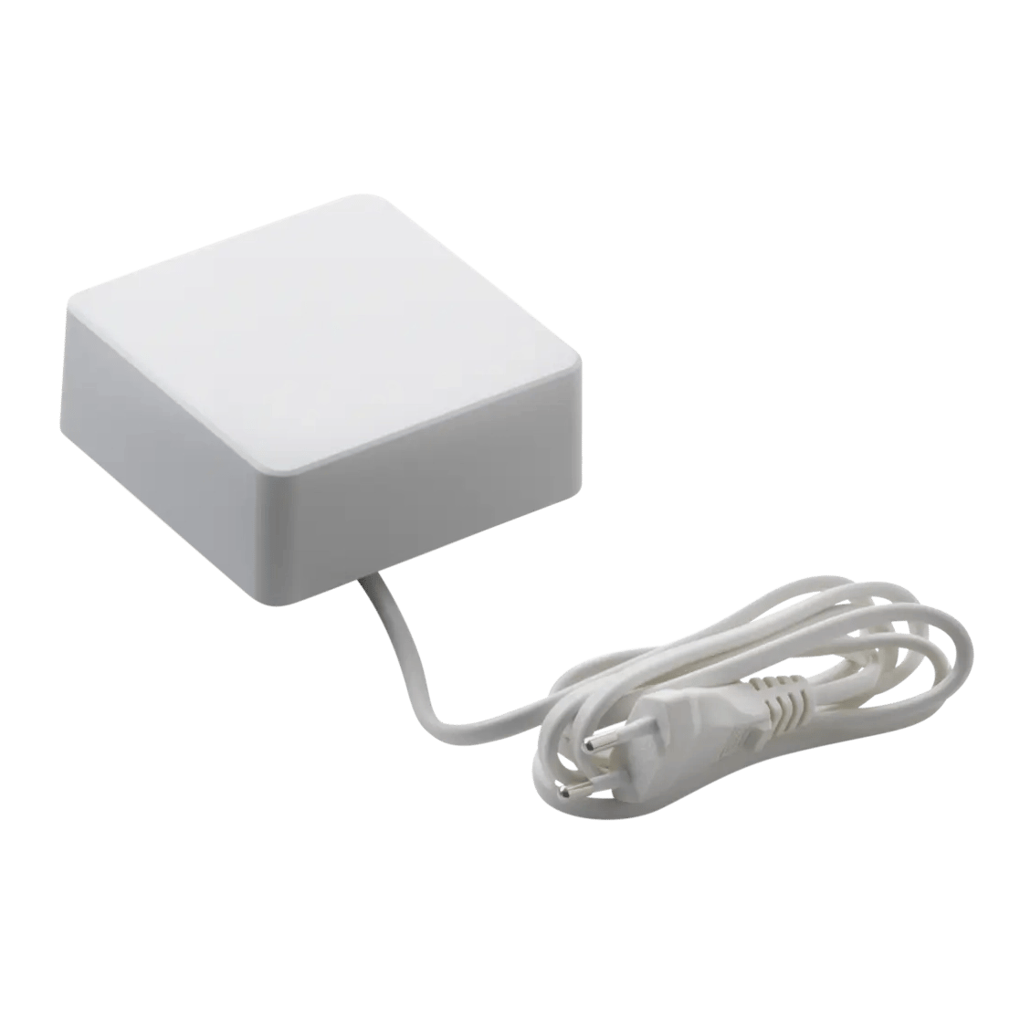 Compact white electronic device with cable, sleek design.