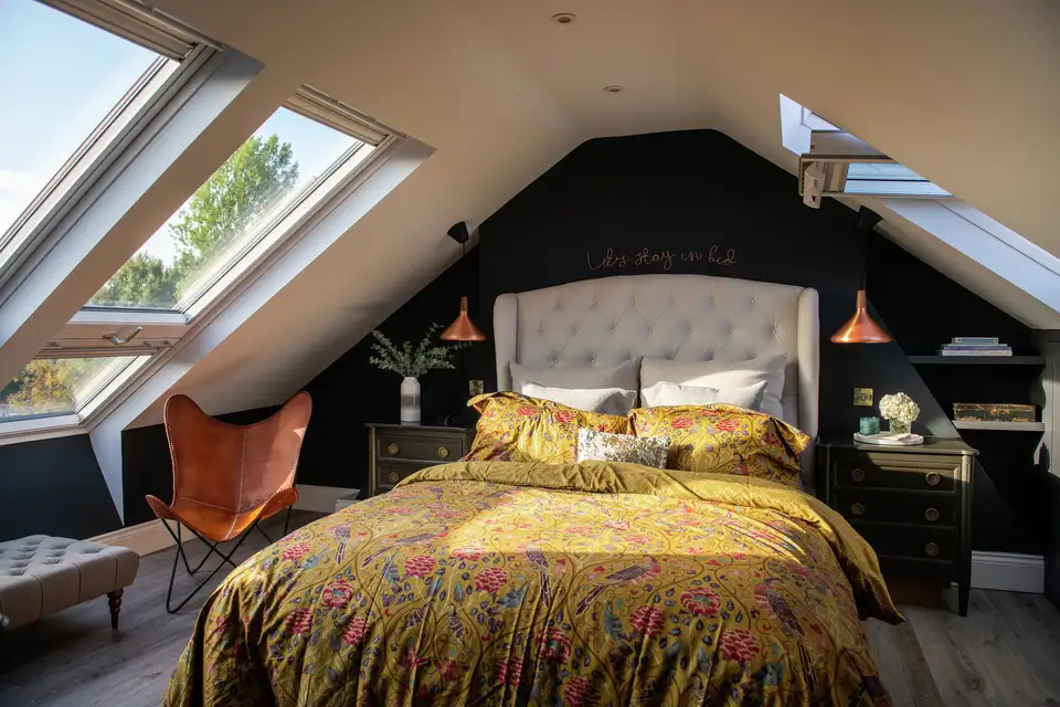 Bright loft with VELUX roof balcony window 
