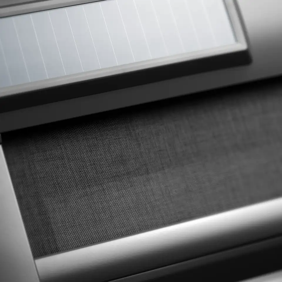 close up of solar cell on solar powered VELUX awning blind