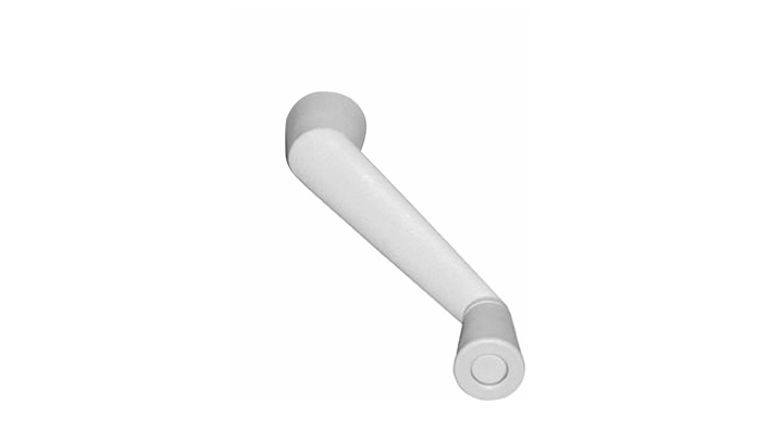 White window handle with ergonomic design.