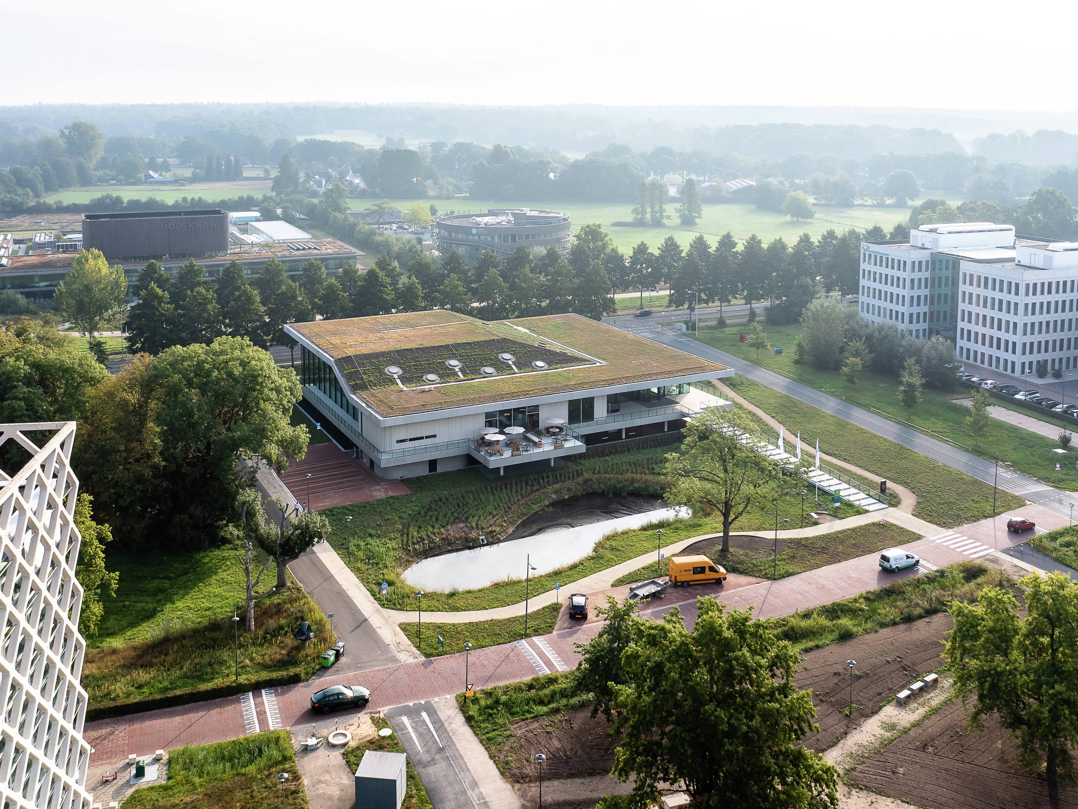 Vista aerea del padiglione Omnia della Wageningen University & Research nei Paesi Bassi