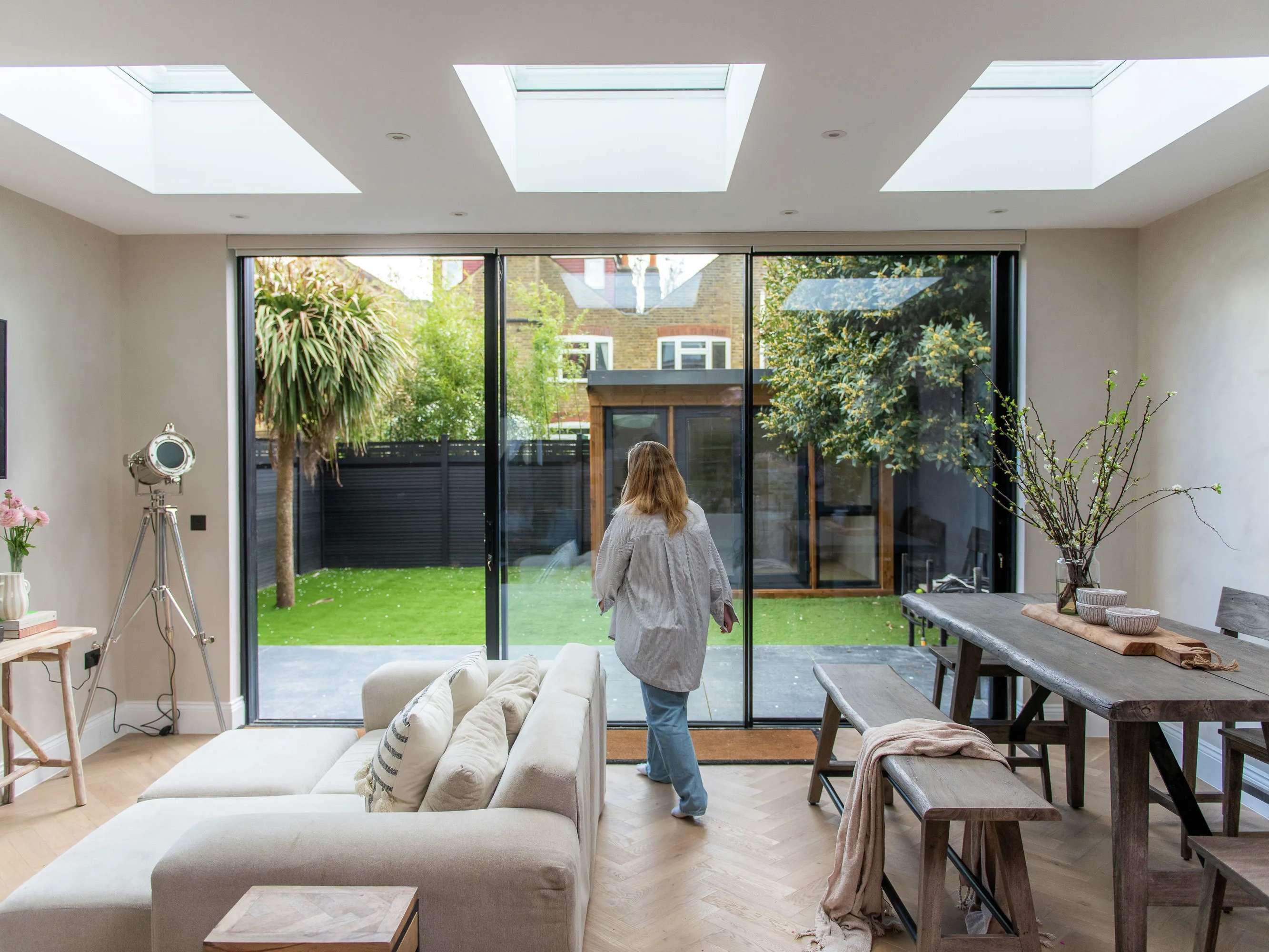 A rear of house extension with roof windows