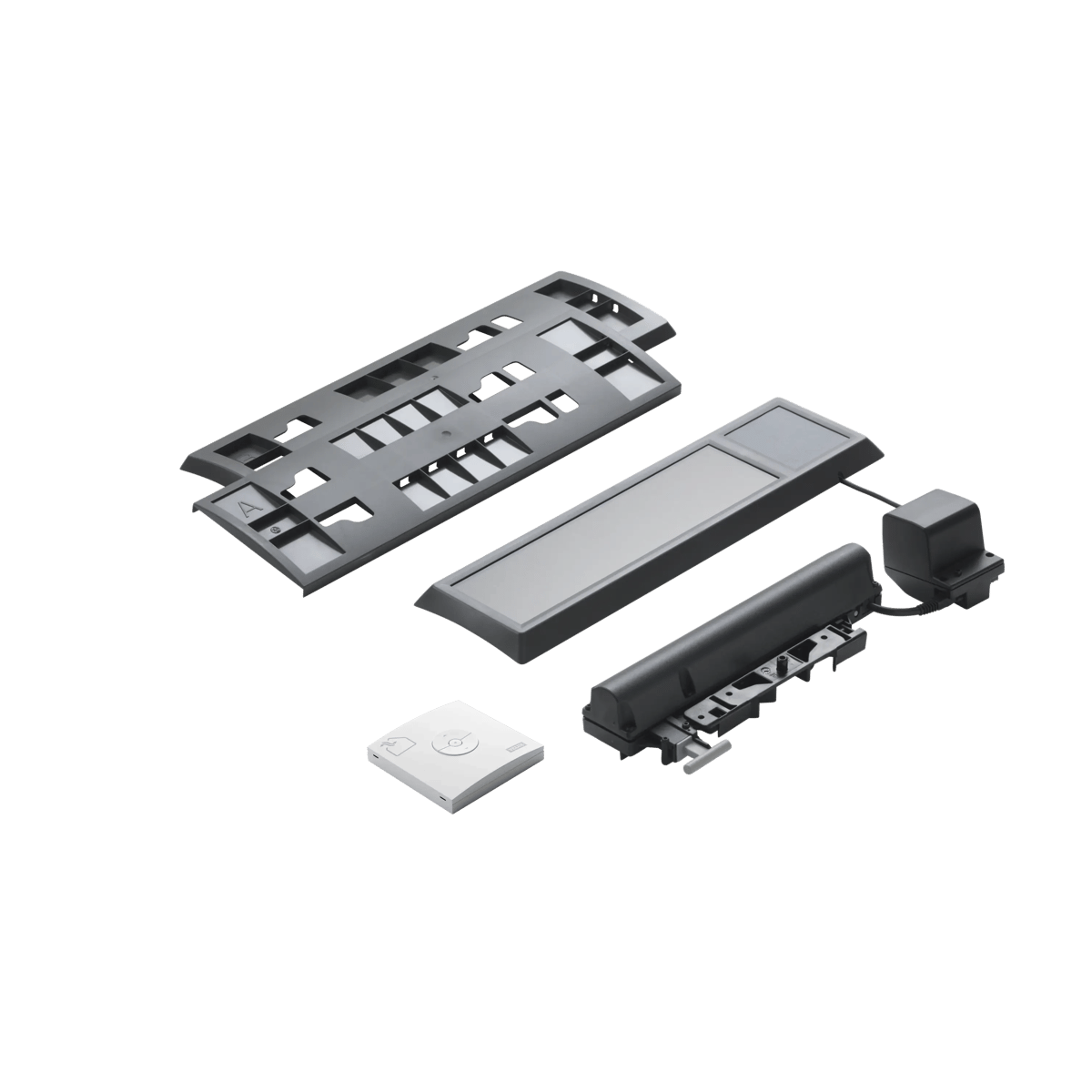 Remote control components displayed on a white background.