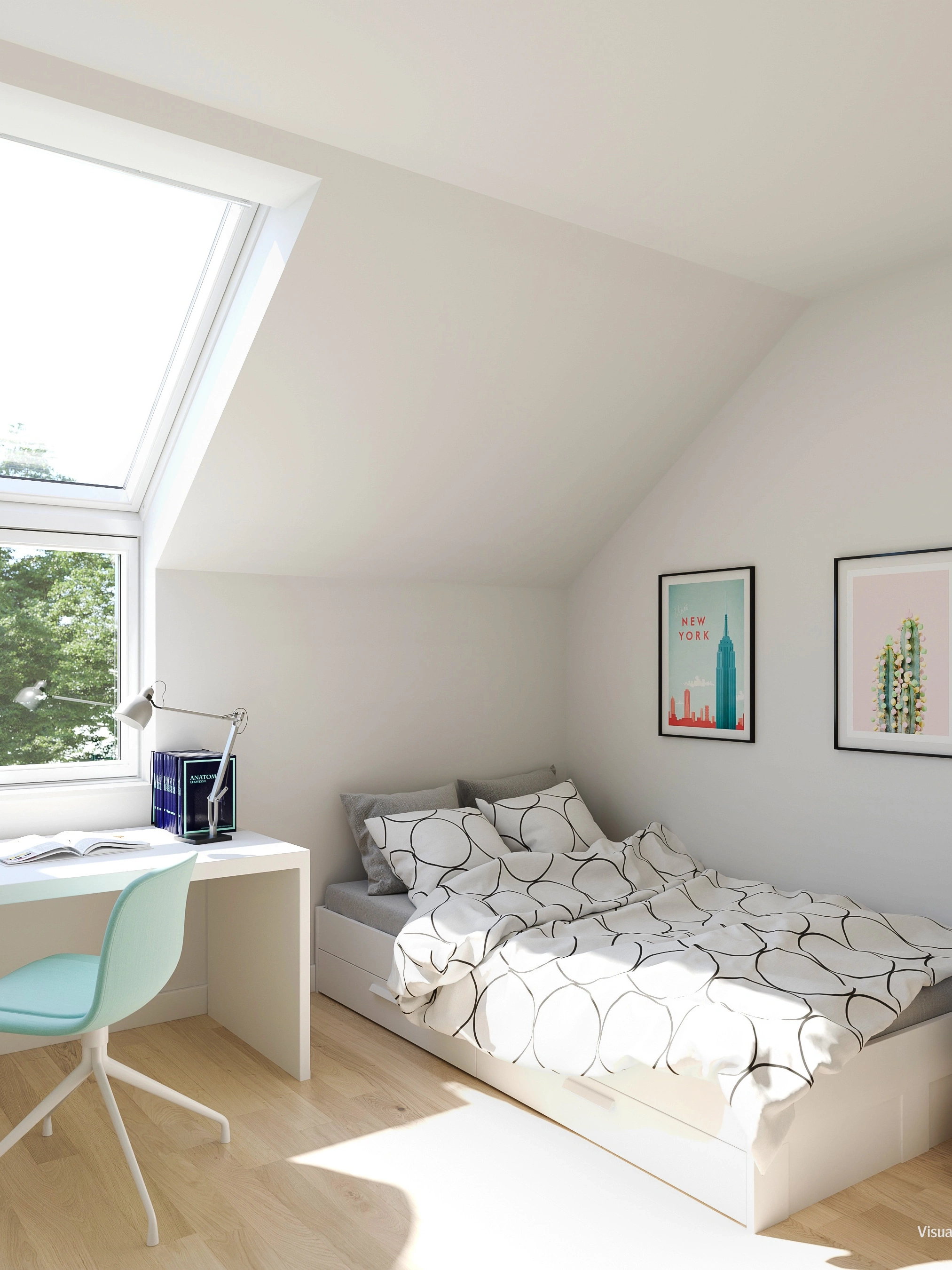  Chambre d’enfant sous les combles avec verrière d’angle