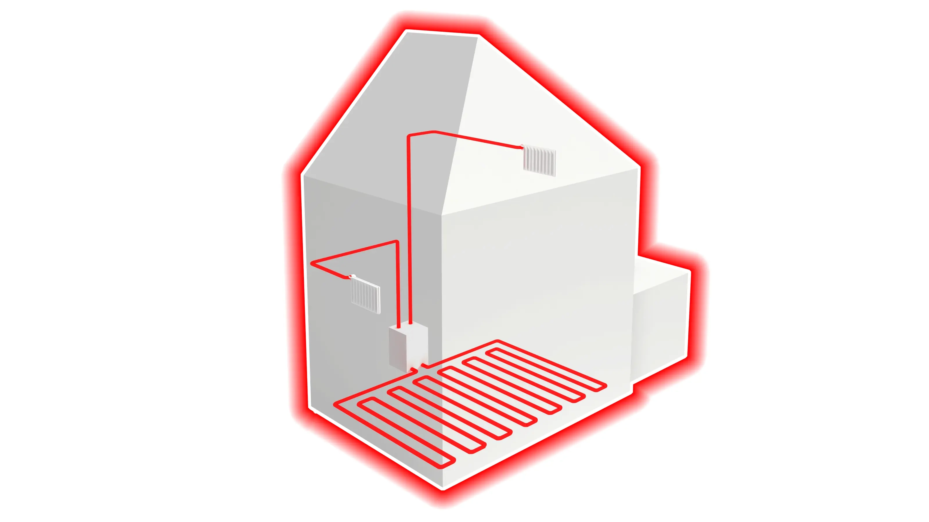 Diagram of heating system with radiators and underfloor heating.
