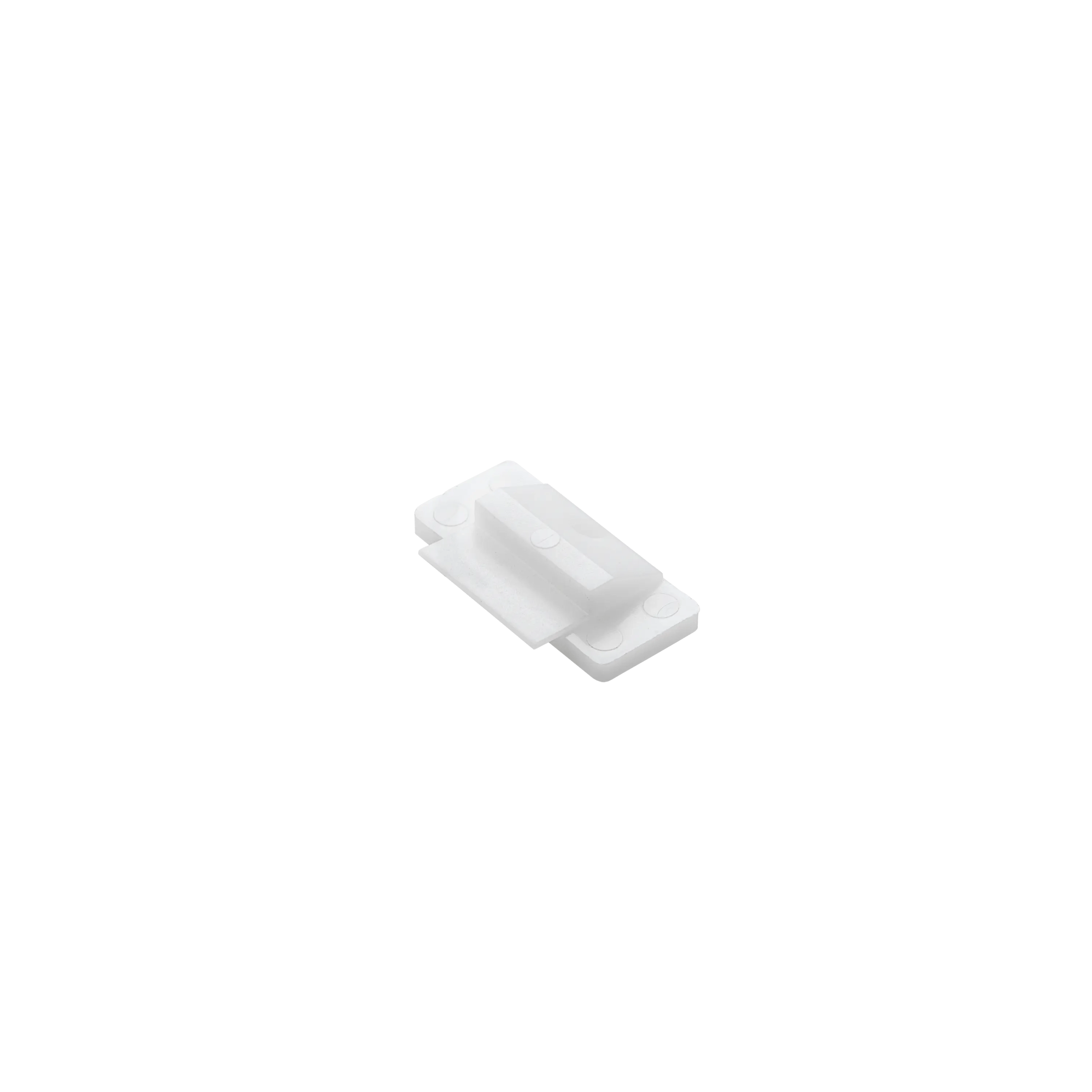 White plastic component on black background, simple design.