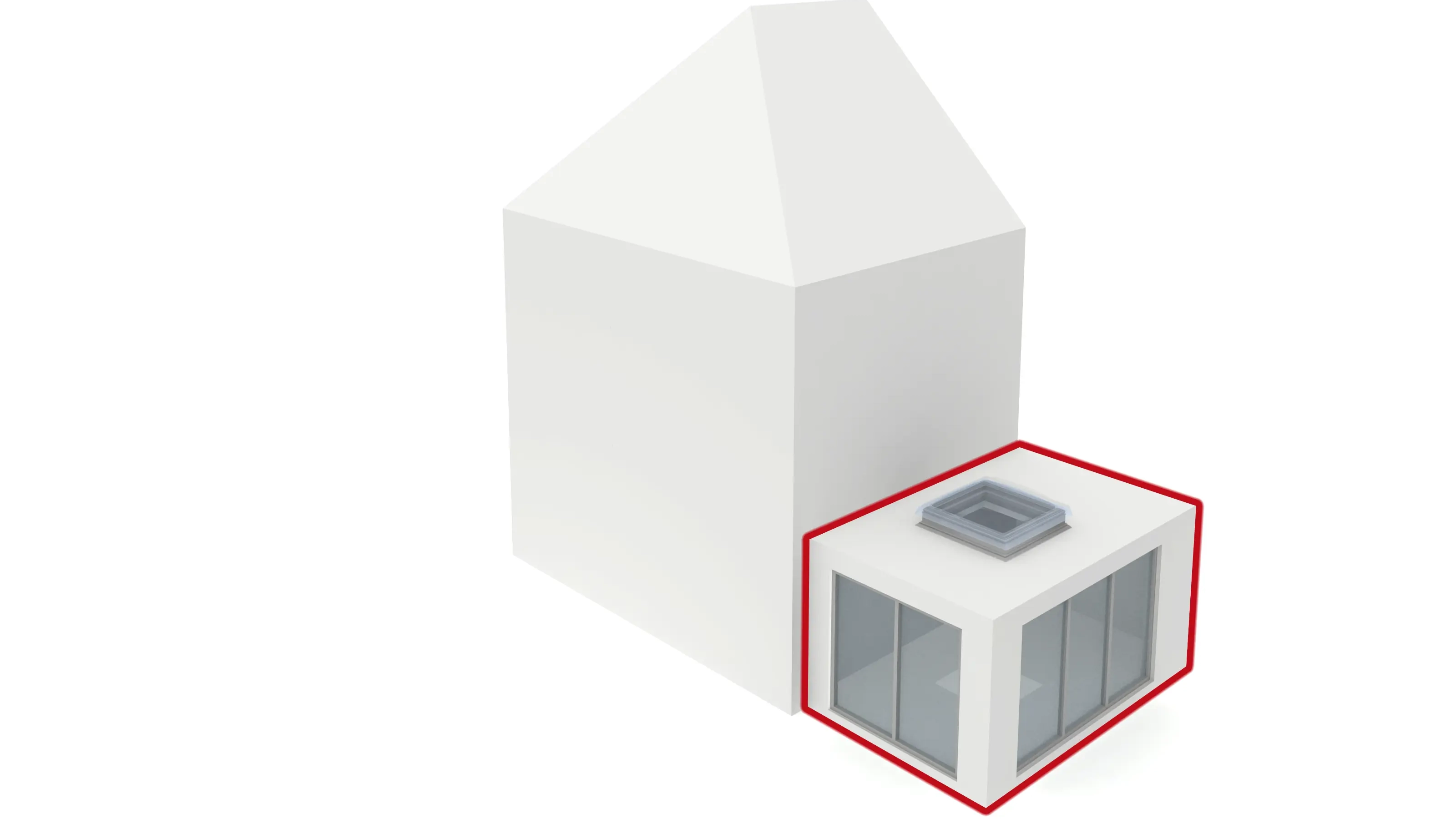 Modern extension with large windows and a VELUX roof window.