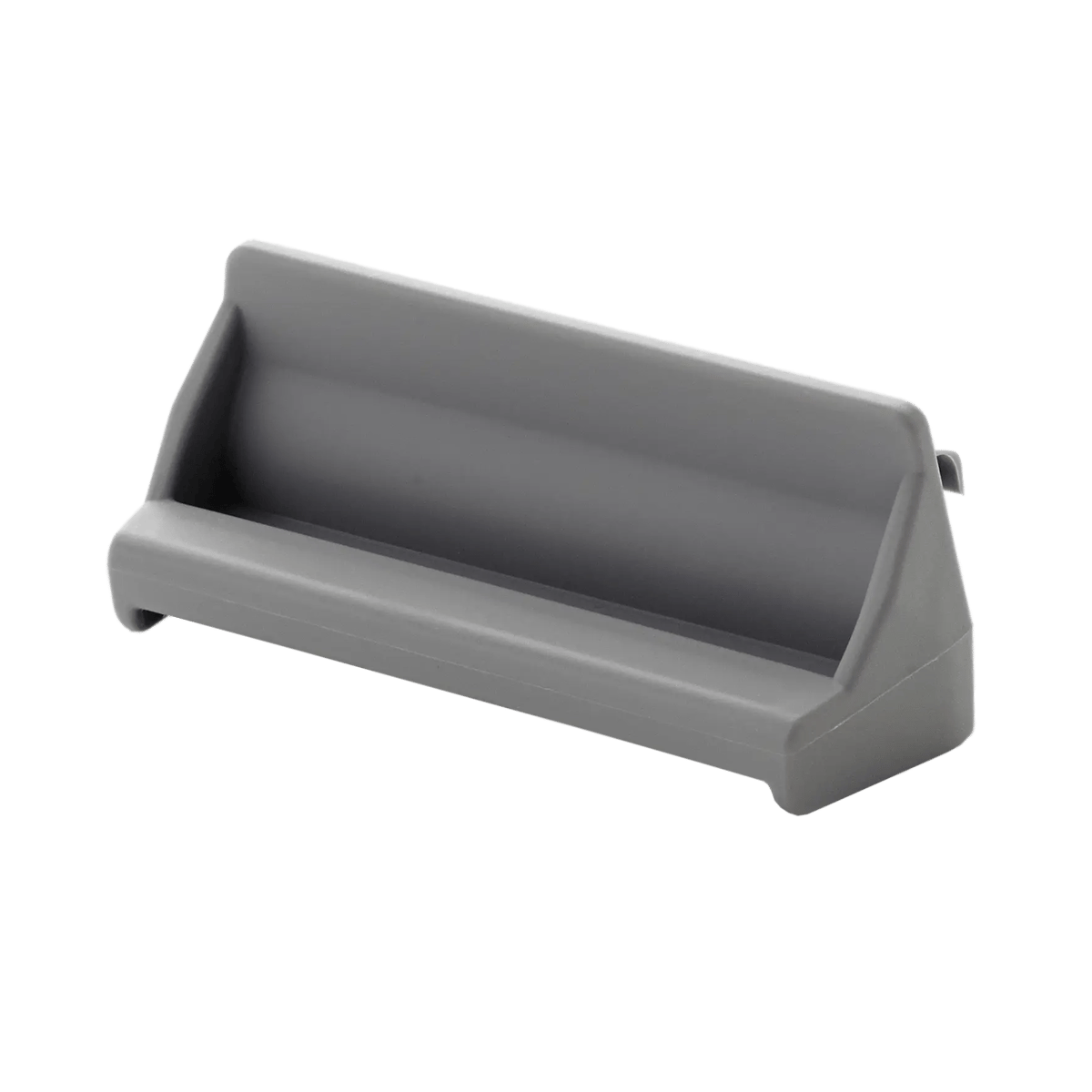 Gray plastic shelf organizer for efficient storage of small items.