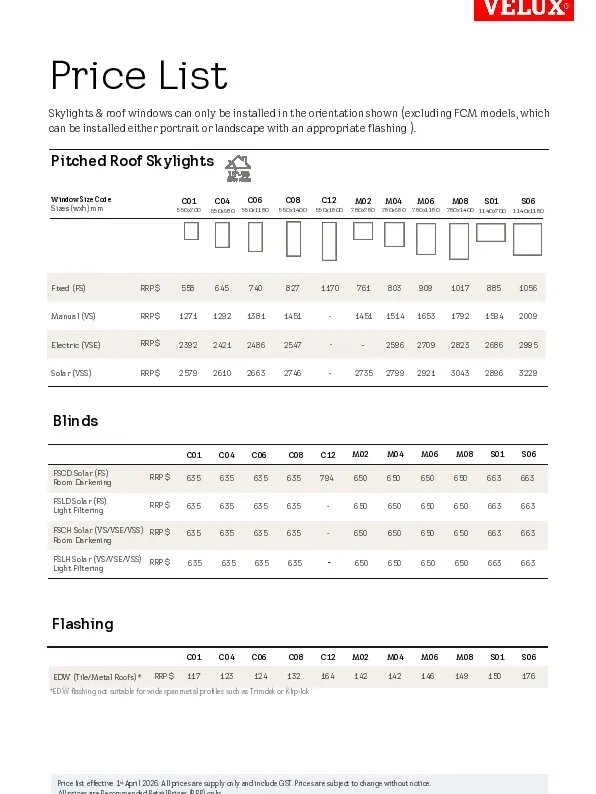VELUX 2026 Price List_Australia_Ver5 1 (1).pdf