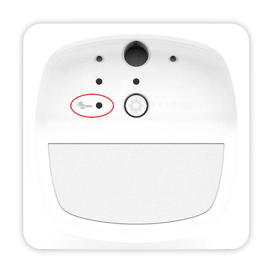Close-up of a smart device with key symbol and button.
