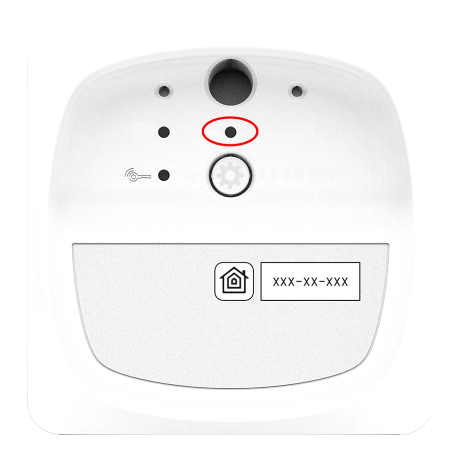 Close-up of a smart home device with indicators and control button.