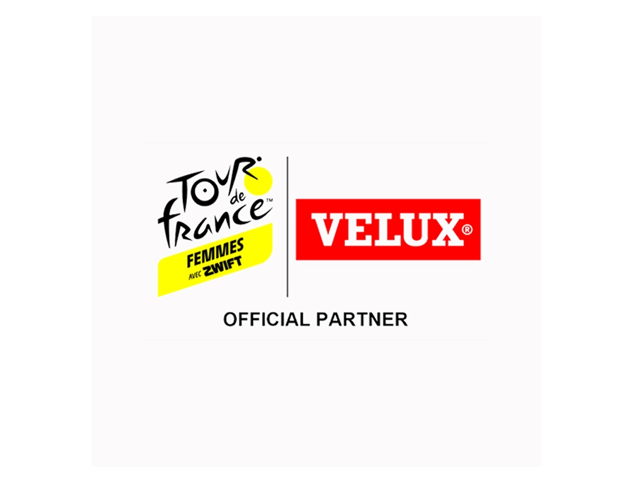 Tour de France Femmes avec Zwift and VELUX partnership logo.