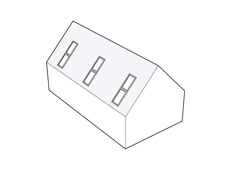 Vereinfachte Skizze eines Hauses mit Satteldach und drei Dachfenstern | VELUX Magazin