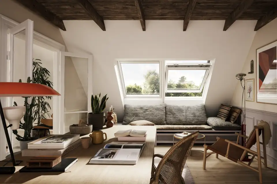 bureau et espace détente aux accents vintages 