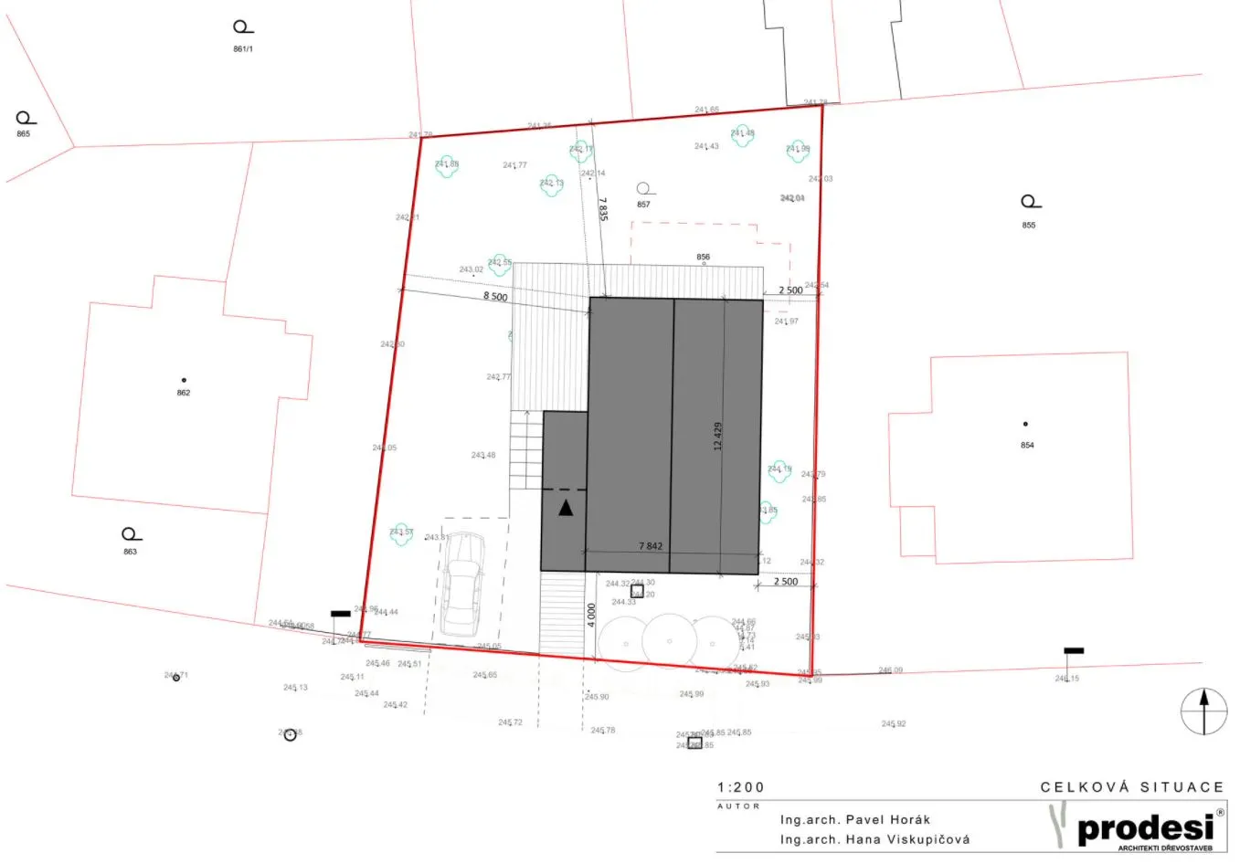 Detailed architectural site plan layout with building dimensions and plot boundaries.