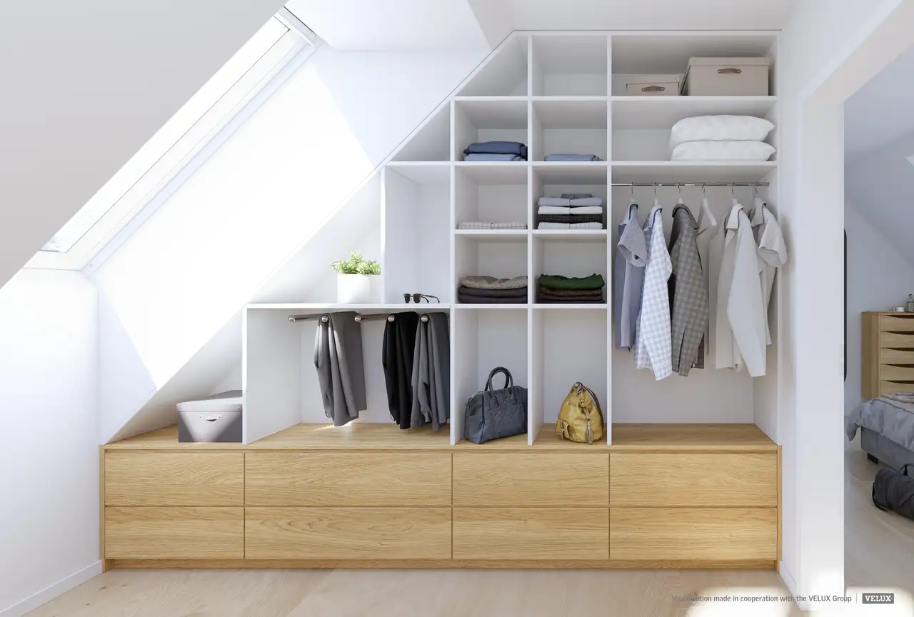 Étagère ouverte adaptée à la pente du toit | Magazine VELUX