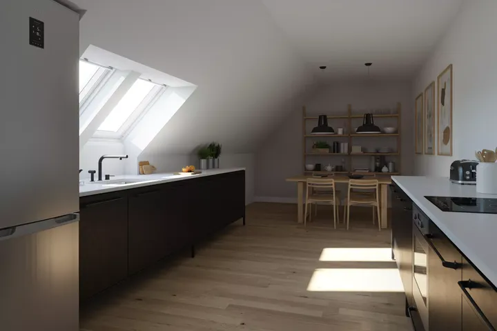 Vorher: Küche mit kleinen Dachfenstern und wenig Tageslicht | VELUX Magazin