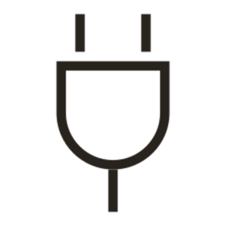 Black plug icon on white background, minimalist design.