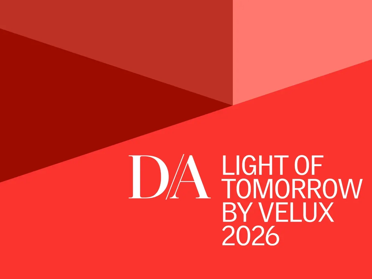 Red geometric DA Light of Tomorrow by VELUX 2026 event poster