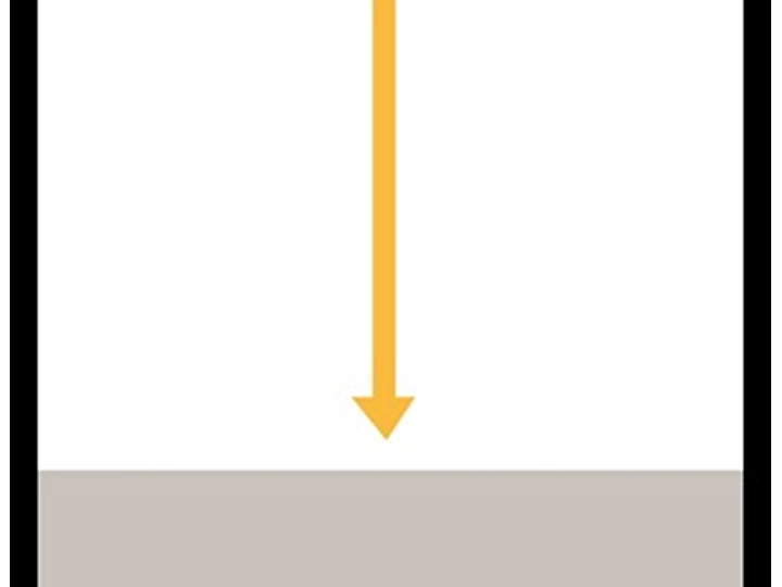Yellow arrow pointing downwards on a white background with gray base.