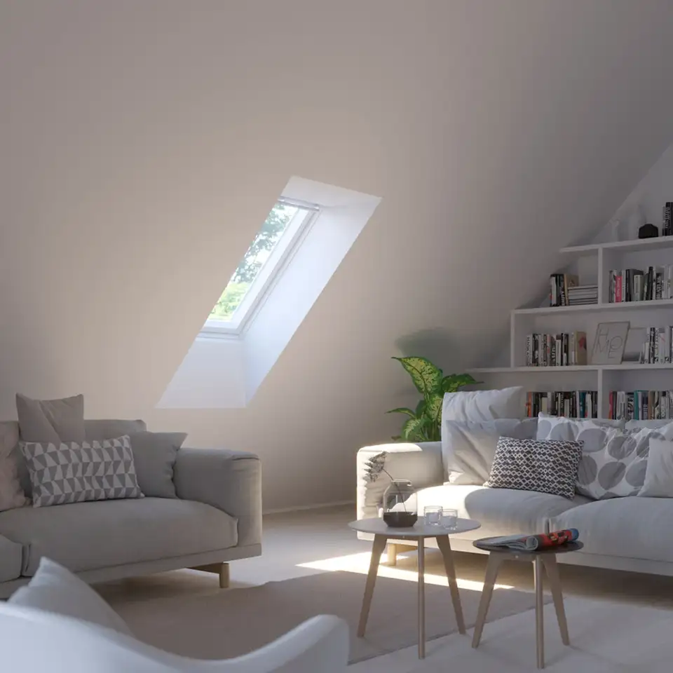 un salon mansardé au mobilier scandinave et à l’ambiance apaisante - VELUX