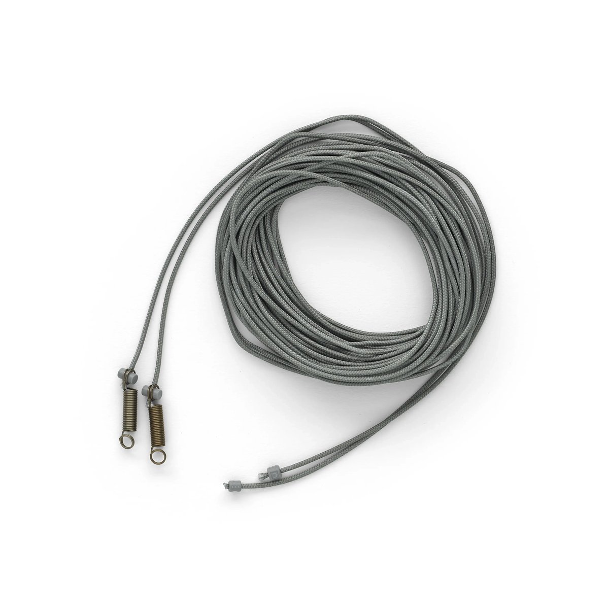 Grey cable coiled with connectors, durable and versatile for electronics.