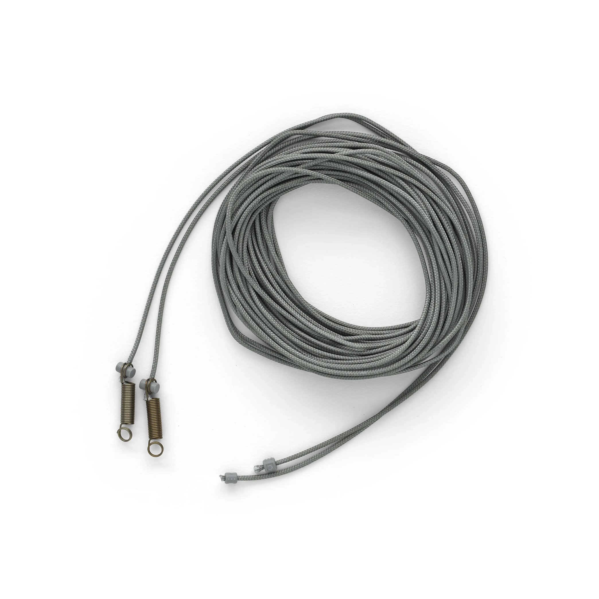 Grey cable coiled with connectors, durable and versatile for electronics.
