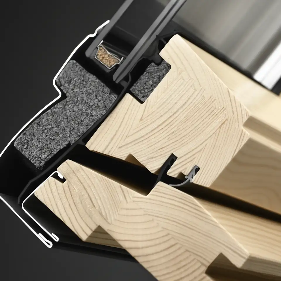 cross section of sash and frame of VELUX roof window