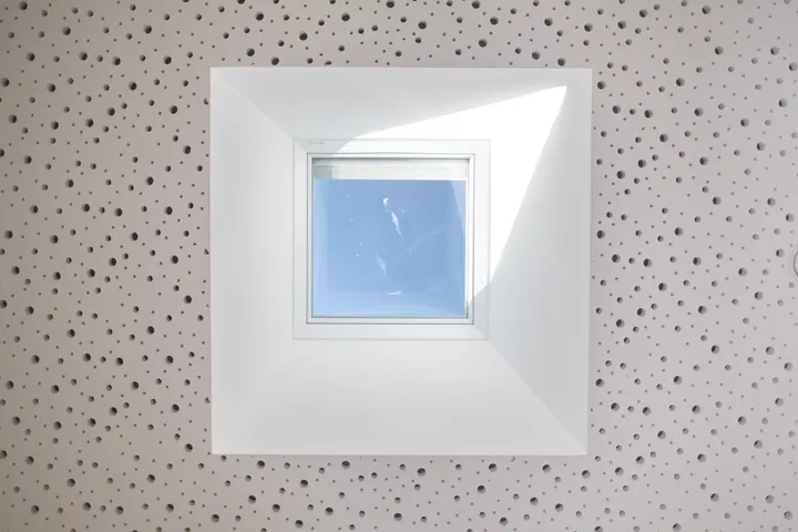 Handlackierung von VELUX Fensterstock mit Garten-Aussicht