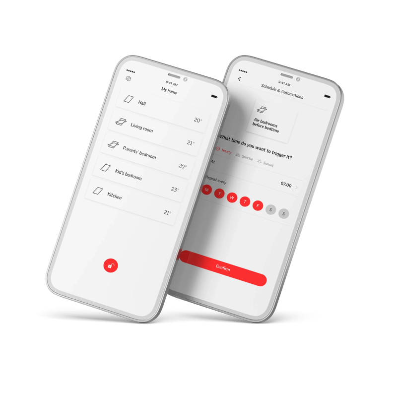 Smartphone screens showing a home temperature control app interface.