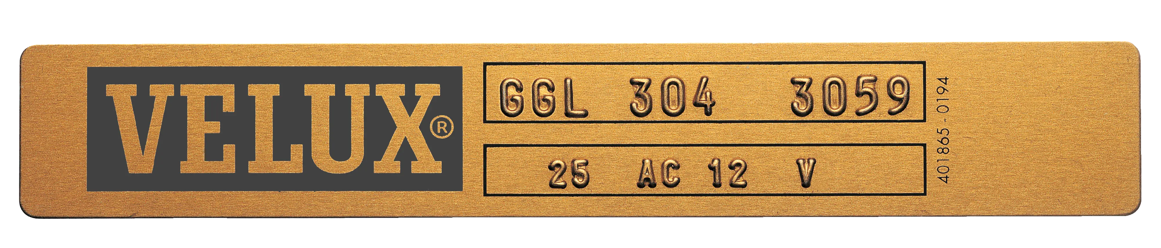 Close-up of VELUX roof window label with embossed details.