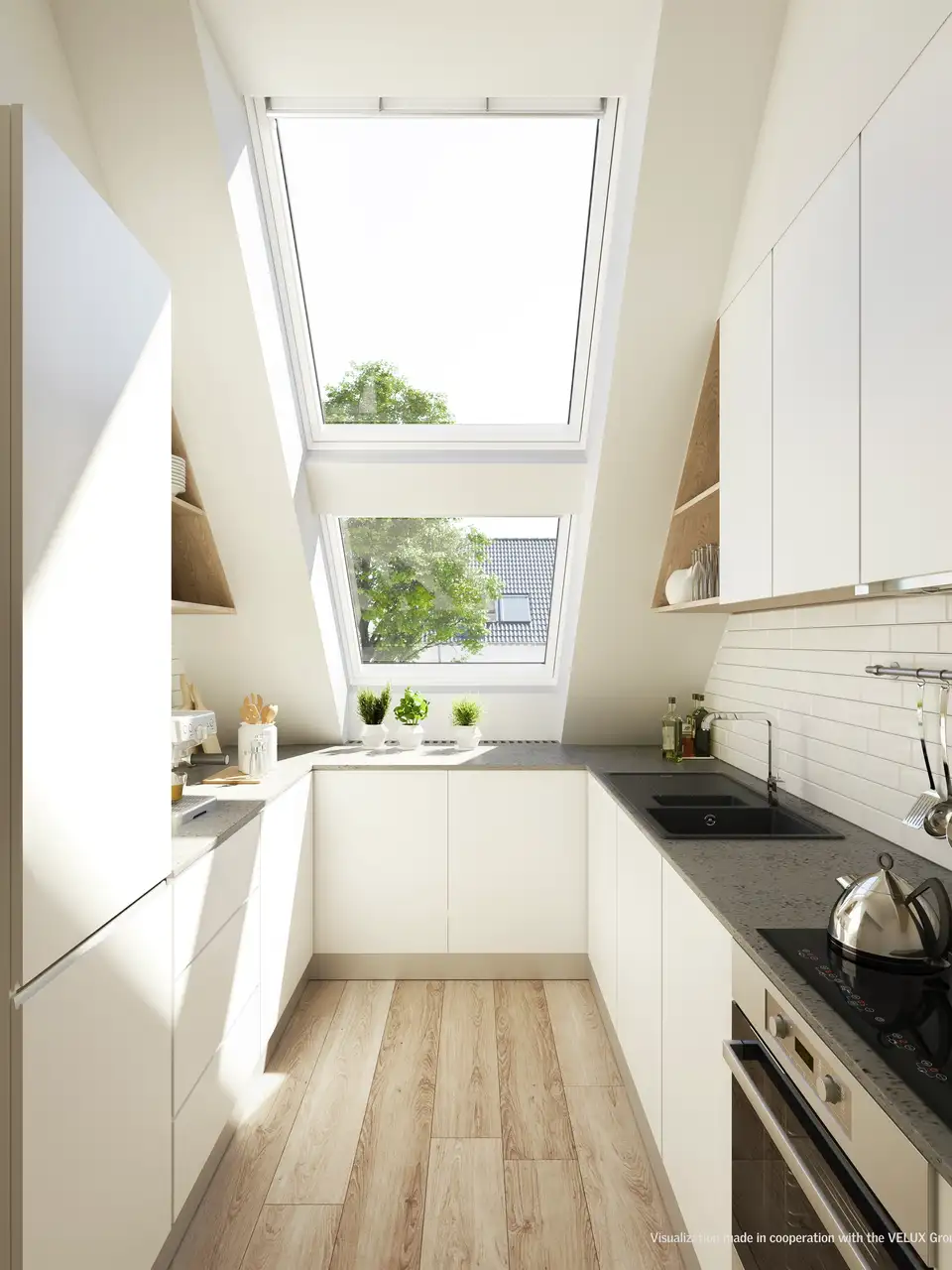 fenêtres de toit VELUX dans une cuisine sous les toits