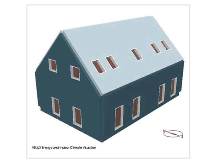 Modern house with steep roof and VELUX roof windows.