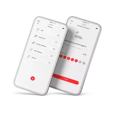 Smartphone screens showing a home temperature control app interface.